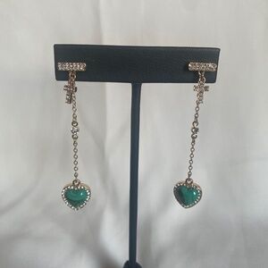 Chain earrings with Dangle turquoise heart and a cross